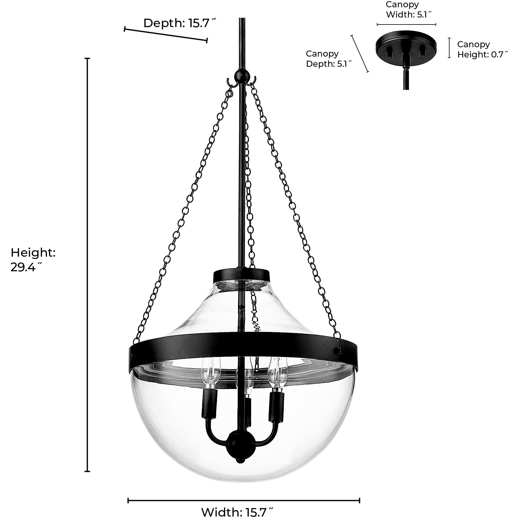 Clarra 3 Light 15.7 inch Matte Black Pendant Ceiling Light